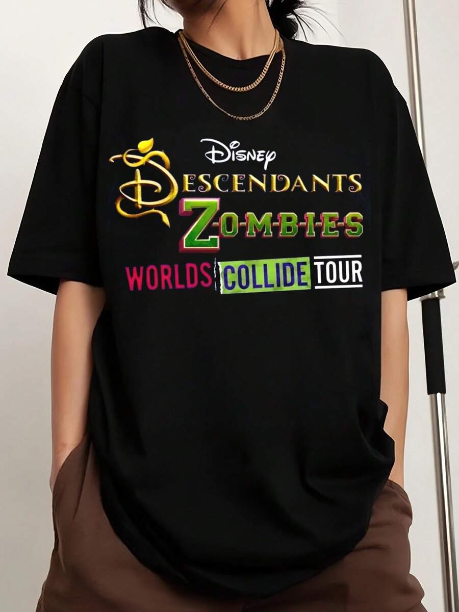 Camisetas de moda con estampado retro de la gira Zombie World de Descendants para hombre y mujer, merchandising para fans. - Negro - Ver 1