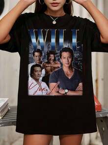 T-shirt oversized unissexo preta Will Yun com gráfico vintage bootleg de TV, para fãs de comédia - Preto - Ver 1