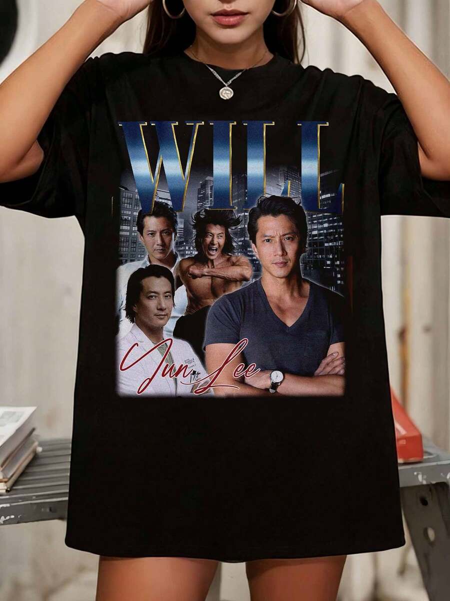 T-shirt oversized unissexo preta Will Yun com gráfico vintage bootleg de TV, para fãs de comédia - Preto - Ver 1