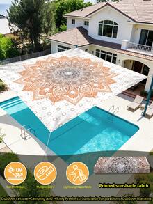 1 pieza Toldo de exterior reforzado impermeable y resistente al sol con patrón bohemio de flor mandala degradada verde para jardín patio y playa con cuerda gratis (marco no incluido) - A - Ver 4