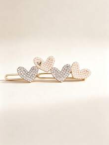 1pc 4-Heart Faux Pearl Rhinestone Alloy Side Hair Clip, Non-Slip Exquisite Luxury Sweet Barrette, Suitable For Daily, Easter, Christmas, Mother's Day, Birthday, Graduation Prom, Spring, Summer, Autumn - Multicolor - View 9