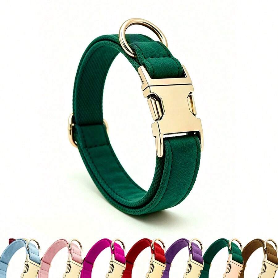 1pc Velvet Dog Collar With Metal Quick Release Buckle, Soft Skin-Friendly Durable Wear-Resistant, Adjustable Size, All-Season Versatile Pet Neck Collar, Suitable For Small / Medium / Large Dogs, Easter, Holiday, Carnival Decoration - Dark Green - View 1