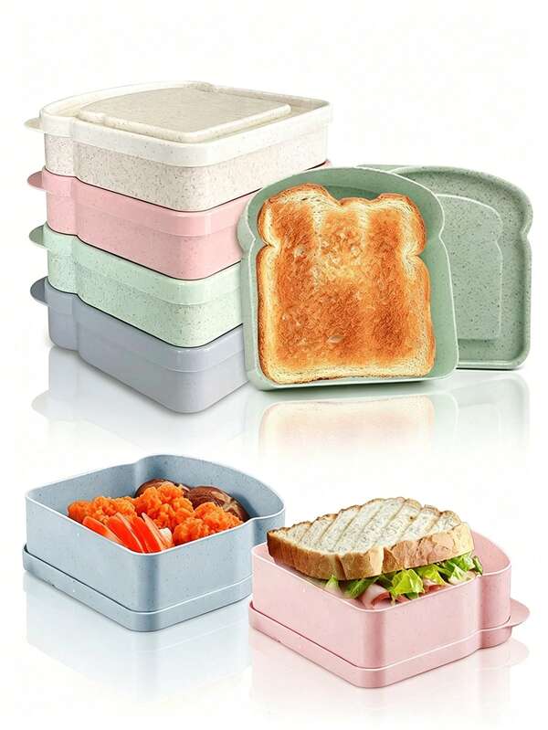 1 pièce/4 pièces Boîte à lunch pour sandwich, boîte de rangement de pain portable, porte-sandwich pour adultes, boîte de repas portable, boîte à sandwich grillé, boîte de rangement de pain grillé portable, boîte à sandwich réutilisable en plastique, boîte bento, couvercle de boîte à repas, parfait pour un usage quotidien, les activités de plein air, l'école et les pique-niques, ustensiles de cuisine