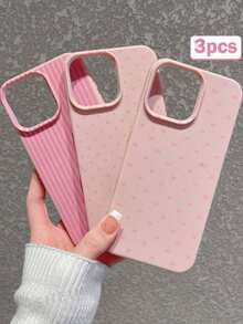 3 Packs Pink Faux Leather Texture Bow/Stripe/Dot Phone Case Set, Skin-Friendly Soft Anti-Drop Protective Cover, Cute Girly Aesthetic Design, Covers,Compatible With Iphone Case& Galaxy Case - Multicolor - View 25
