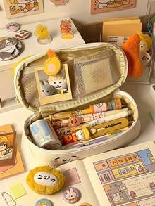 1pc Cute Tempura Fried Shrimp Plush Pencil Case, Large Capacity Multi-Compartment Stationery Storage Bag, Matching Fried Shrimp P, First Day Of School - Multicolor - View 2