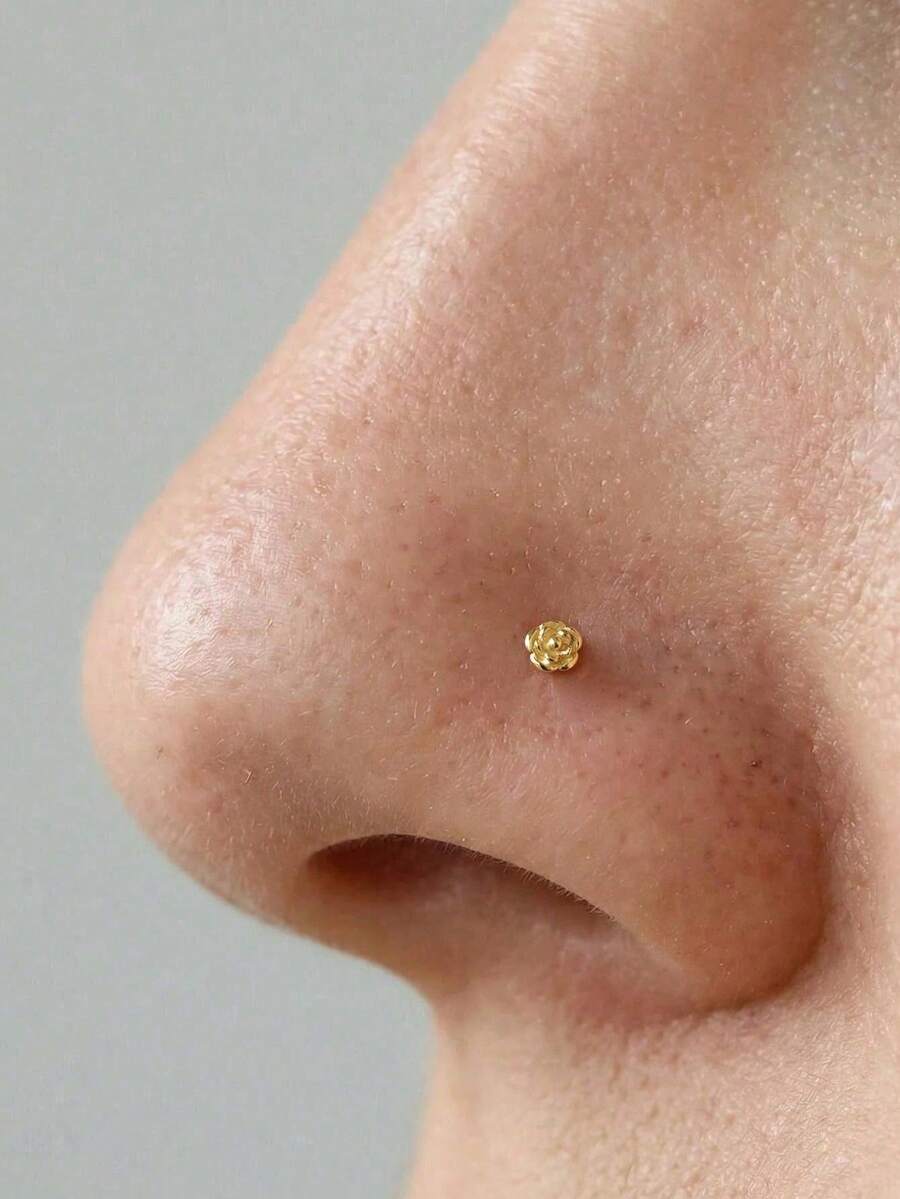 1pc Gold Rose Nose Stud/Nose Ring, Delicate Minimalist Mini Floral Nose Ring, Suitable For Daily Wear Body Piercing Jewelry - Nose Piercing - View 1