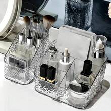 2pcs Transparent Cosmetic And Skincare Storage Boxes, Modern Vanity Organizer, Suitable For Bathroom Supplies, Student Back To School Supplies, Makeup Organizer, Jewelry Organizer, Fits Various Makeup Tables - Clear - View 9