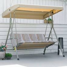 3 Seater Garden Swing Chair, Patio Rocking Bench With Tilting Canopy, Removable Cushion - Brown - View 1