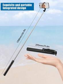 170CM 便攜式藍牙自拍棒三腳架，附補光燈，寬大穩定底座 360° 可調手機三腳架，可折疊迷你自拍棒，適合海灘旅行、家庭自拍、Vlog、直播 - 彩色 - 查看 8
