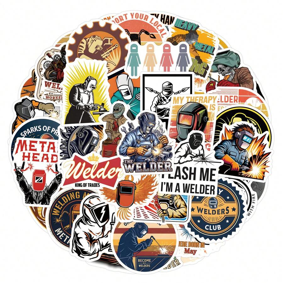 55Pcs Funny Welding Stickers Scrapbook Aesthetic Stickers Welding Helmet Stickers Hardhat Stickers Dirt Bike Stickers Vinyl Waterproof Stickers For Water Bottle,Computer,Laptop,Phone,Luggage,Notebook,Fridge
