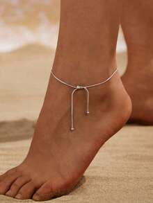 1pc S925 Sterling Silver Minimalist Plain Chain Adjustable Anklet For Women, Cold Style, Versatile For Daily Commute, Party, Low-Key, Travel, Photography, Niche Design - Chain - View 12