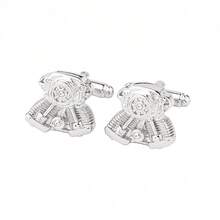 1 Pair Novelty Engine & Helmet Shaped Men's Cufflinks, Silver Plated Metal Shirt Cuff Buttons For Formal/Business/Party - Silver - View 7