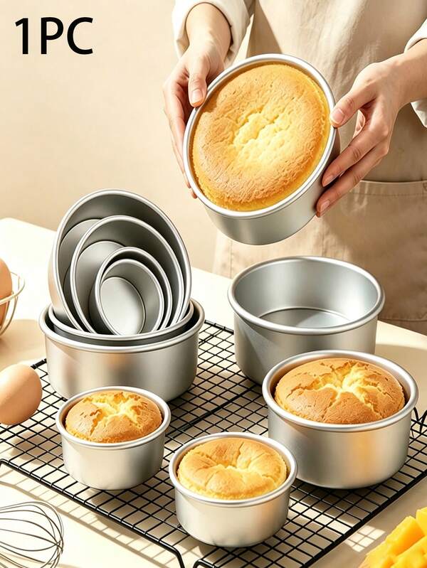 1pc Silver Non-Stick Round Mousse Baking Pan With Removable Bottom, Anodized Aluminum Chiffon Cake Mold, 2/4/5/6/7/8 Inch Cake Mold, Non-Stick Round Mousse Baking Pan, Aluminum Alloy Baking Mold - Suitable For Cheesecake, Bread, Pizza, Pie, Tart, Chiffon Cake And Soft Candy - DIY Cooking Tool, Wedding Birthday Party, Multi-Functional Home Cake Mold, Kitchen Supplies, Kitchen Gadget