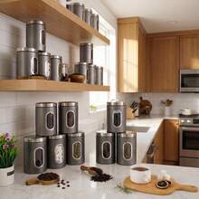 Myrothcane 3Pcs Airtight Stainless Steel Storage Canisters With Visible Window, Coffee Bean Tea Sugar Spice Sealed Jars, Countertop Kitchen Organizer Container Set - Multicolor - View 10
