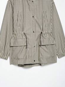 Women's Plaid Knit Fabric Stand Collar Zipper Long Sleeve Regular Jacket, Suitable For Autumn And Spring Wear - Black and White - View 3