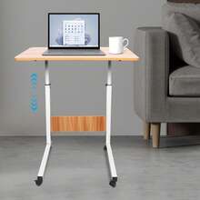 Futchoy Set of Freistehend MDF+Eisen Verstellbarer Laptop-Schreibtisch, Mobiler Computer-Ständer Mit Rädern, Freistehender Computer-Schreibtisch Oder Mit Über Sofa, Bett, Auf Dem Boden Oder Anderswo Während Der Verwendung Von Notebook, Lesen, Schreiben, Essen Oder Zeichnen Fur Verwendung als Schreibtisch, Schreibtisch, Studiertisch, Werkbank, Esstisch - A - Übersicht 2