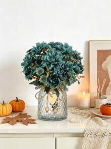 1 pezzo Dahlia artificiale - profumo di fiori artificiali realistici, perfetto per decorazioni natalizie, matrimoni, San Valentino e decorazione della casa, decorazione autunnale, Ognissanti, regalo - Blu - Visualizzare 1