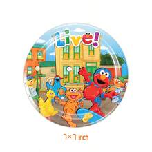 Panini Cartoon Sesame Street Disposable Tableware Set, Paper Plates, Cups, Napkins, Tablecloth, Party Gathering Table Decor Supplies - Multicolor - View 3