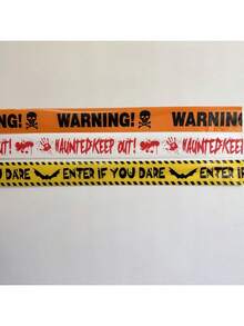 1pc Halloween Warning Tape Decoration - Dare To Enter Haunted House Sign, Featuring Skull And Blood Splatter Pattern, High-Quality Plastic Warning Tape, Suitable For Horror Party, Indoor/Outdoor Horror Decoration, Halloween Decoration, Spooky Decoration, Weather-Resistant Design - Multicolor - View 9