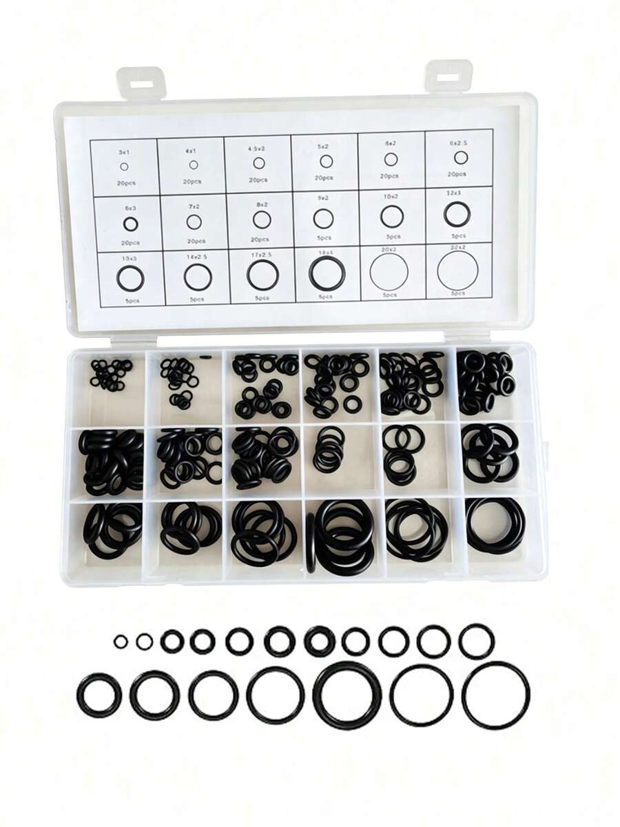 225pcs O-Ring Sealing Ring Set, 18 Sizes, Heat And Oil Resistant NBR Rubber Gaskets, Automotive Water Pipe Faucet Repair Replacement Tools, Car Parts, Faucet Water Pipe Air Seal Repair - A - View 1
