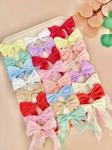 3/6pcs Random Multi-Color Rhinestone Glitter Mesh Bow Hair Accessories Set, Includes Long Sparkling Ribbon Bow Hair Clips And Solid Color Pearlescent Organza Multi-Style Hair Clips, Sweet Cute Versatile Hair Ornaments For Daily, Date, Sports, School And Casual Wear - Multicolor - View 2