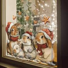 1/3Pcs Cute Christmas Bunny Wall Stickers, Santa‑Hat Rabbit Star & Heart Decals, Xmas Aesthetic Self‑Adhesive Wall Art For Bedroom Living Room Indoor Holiday Home Decor Gift - Rabbit Wall Sticker - View 2