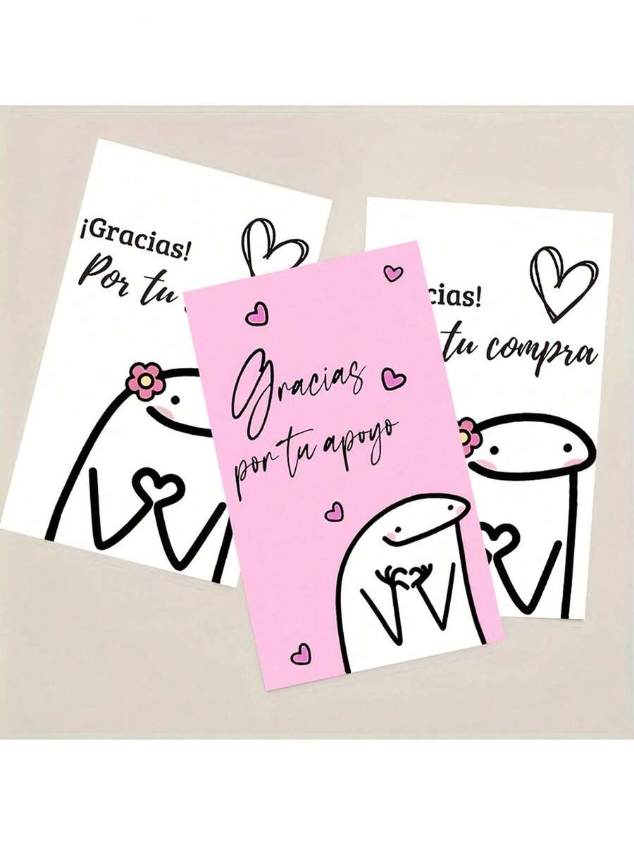 50pcs Thank You Cards, Cute Cartoon Heart Pattern Design, Suitable For Business Gifts, Party Favors And Packaging Decoration (Pink/White Optional), Gift Packaging Thank You Cards - Multicolor - View 1