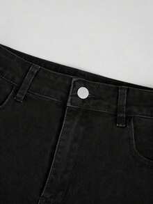 Women's High Waisted Straight Leg Jeans, Slightly Stretchy Pre-Washed Denim Pants, Latina Street Style Casual Everyday Wear, Comfortable, Size Runs Large - Black - View 5