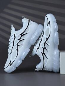 Men's Fashionable Sneakers Shoes, Comfortable Non-Slip Casual Lace-Up Thick Sole Sneakers, Suitable For Outdoor Activities,Trainers - Black and White - View 1