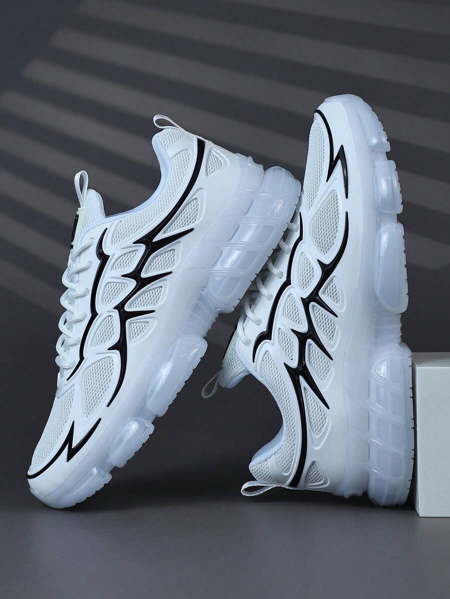 Men's Fashionable Sneakers Shoes, Comfortable Non-Slip Casual Lace-Up Thick Sole Sneakers, Suitable For Outdoor Activities,Trainers - Black and White - View 1