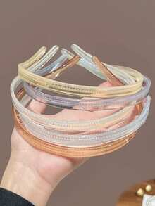 5件組極簡糖果色透明夏季女用髮箍，洗臉、化妝、造型用瘦臉髮圈髮夾 - 彩色 - 查看 5