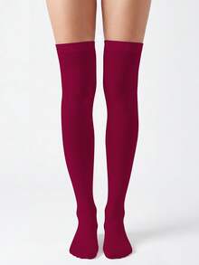 1 Pair Multi-Color Velvet Over-The-Knee High Socks, Fashion & Versatile, Spring And Autumn, Y2k, Cozy - Multicolor - View 35