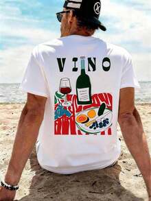 Sommer-Set für Herren 2026, weiß-Shirt mit Wein- und Essensmotiven der Marke VINO,% Baumwolle, lässiges Kurzarm--Shirt für Herren. - Weiss - Übersicht 1