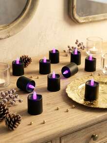 6/12/24pcs Fairy Lights Candle Set With Remote Control, Timer/Remote Function, Battery Operated Flameless Candles, Black Cup Candles, Wish Candles, Mini Candles For Table Centerpiece Decoration, Suitable For Home, Halloween, Christmas, Valentine's Day, Birthday, Gift, Proposal, Wedding, Party, Various Holiday Atmosphere Lighting - Black-purple Light - View 8