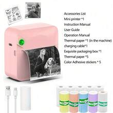 PRINHSJI Mini Printer, Portable Thermal Sticker Printer, Includes 1 Roll Of Printing Paper, Suitable For Photos, Images, Diaries, Notes, DIY, Compatible With IOS And Android - Multicolor - View 14