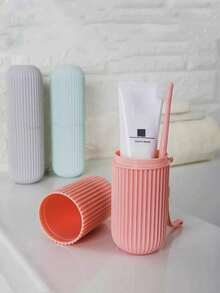 1pc Portable Travel Toothbrush Holder Set With Lid, Toothbrush & Toothpaste Storage Box And Mouthwash Cup - Multicolor - View 7
