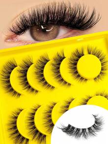 6 Pairs Cat Eye Style False Eyelashes, Transparent Band Long Eyelashes, Faux Mink Lashes, Create Natural Voluminous Makeup, Strip Eyelashes, Suitable For Daily And Stage Makeup - Black - View 3