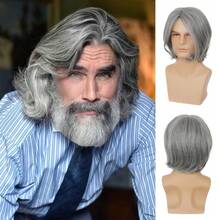 Men Silver Gray Full Hair Cover Stylish Light Tone Hair Accessory Easy Care Adult Daily Outfit Theme Party Holiday Labor Day Thanksgiving Wigs Cosplay Wigs Halloween Costume Wigs - M2067 Gray# - View 1