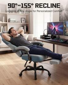 Fabric Gaming Chair With Footrest, Ergonomic Computer Desk Chair With Pocket Spring Cushion Home Office High Back Support Lumbar Support Heavy Duty Wide - Grey - View 8