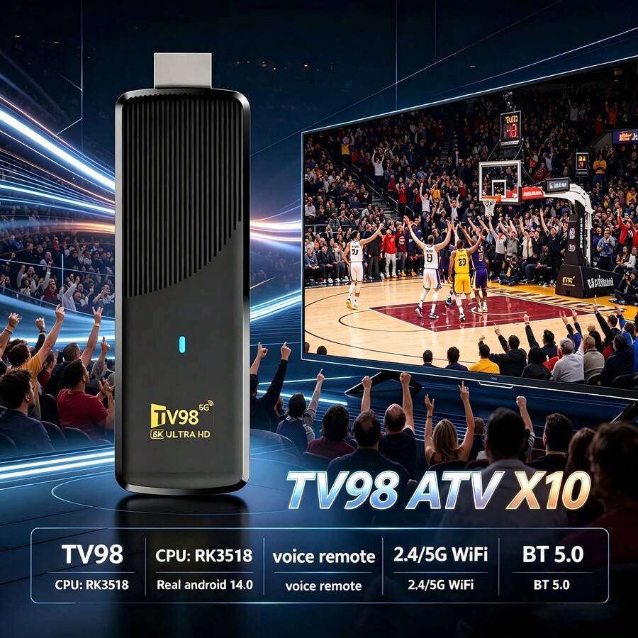 Q96 OHP A X10 Android TV Stick, Supports WiFi 6 & 5G, Android 14, Bluetooth 5.0, Voice Remote Control, CPU RK3518, Suitable For Home Gathering, IPTV - Black - View 1