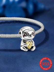 1pc 925 Sterling Silver Heart-Shaped Sloth Bead, Suitable For Bracelet, Bangle DIY Jewelry Making And Daily Decoration, Women & Girls Jewelry Accessory - Style 10 - View 1