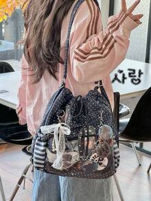1 buah Tas Ita Gaya Jepang Baru, Modis, Kasual, Lucu, Manis, Motif Polkadot, Tali Serut, Kapasitas Besar, Ringan, Nilon, Multifungsi, Tas Bahu/Selempang/Ransel untuk Anak Perempuan, Belanja Sehari-hari, Bepergian, Pesta, Liburan, Hadiah - MultiWarna - View 8