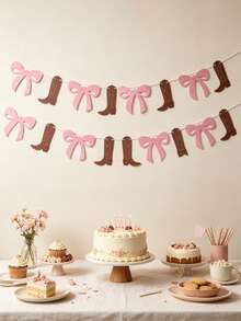 1 Set Pink Western Cowboy Party Banner, Disco Cowgirl Party Backdrop Hanging Decoration Garland, Western Cowboy Theme Baby Girl Birthday Photography Prop, Baby Shower Decoration, Mudguard Decoration, Wedding Decoration, Baby Party Gift Bag Filler, Western Cowboy Birthday Party Supplies - Pink Cowboy Boots - View 3