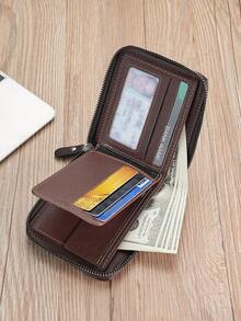 1pc New Men's Crocodile Pattern Multi-Function Zipper Fashion Casual Short Wallet Card Holder, Versatile For Youth Students Travel - Mocha Brown - View 8