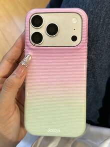 極簡條紋漸層亮面果凍手機殼,適用於 iPhone 17 Pro Max 17 Pro 17 16 Pro Max 16 Pro 16 15 Pro Max 15 Pro 14 Pro Max 14 Pro 13 12 Pro Max 11,防震保護後蓋,適合女生 - 漸層粉綠 - 查看 3