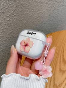 1件裝 扶桑花「Bloom」字母印花透明無線耳機充電盒保護套，附心形花朵吊飾耳機夾，清新甜美女孩風日常配件，適合生日、聖誕節、情人節、感恩節、開學季禮物 - 彩色 - 查看 7