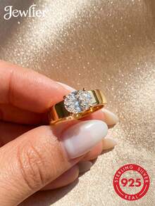1枚经典复古四爪椭圆形锆石925纯银戒指，迷人的欧美复古风格女士戒指，设计精美，是舞会、聚会和派对的完美之选，优雅的女士珠宝礼物。 - 復古四爪蛋形 - 查看 2