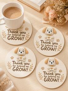 1/6/12入「Thank You For Helping Me Grow」小狗圖案木製圓形杯墊，教師感謝禮物，適合教室、居家辦公室、返校裝飾、桌面裝飾，傳遞正能量的感謝禮 - 小狗感謝你 - 查看 8