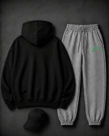 Conjunto Moletom com Boné Brasil Patriota Street Style Hip Hop Unissex Agasalho Premium Streetwear Lançamento Envio Imediato Várias Cores!! - Moletom Preto + Calça Cinza + Boné Preto - Visão 2