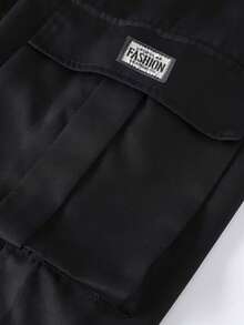 Men's Fashion Solid Color Outdoor Cargo Pants, Drawstring Waist Design, Side Pockets; Comfortable Breathable Sports Style - Black - View 5